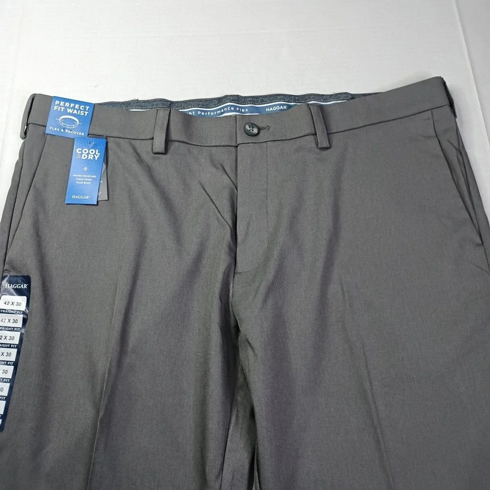 Haggar Cool Right Performance Flex Straight Fit Pants Men's Size 42x30 Gray New